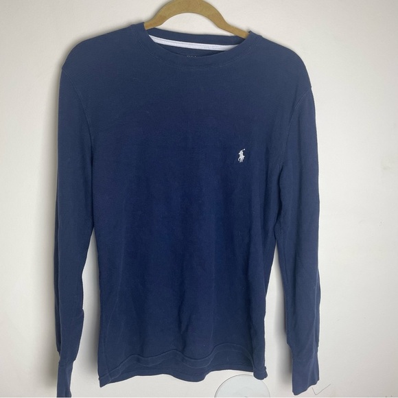 POLO Ralph Lauren Navy Blue Waffle Knit Long Sleeve Top - Picture 2 of 8